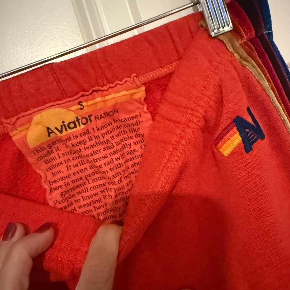 Aviator Nation Red Sweatpants with Velvet Stripes